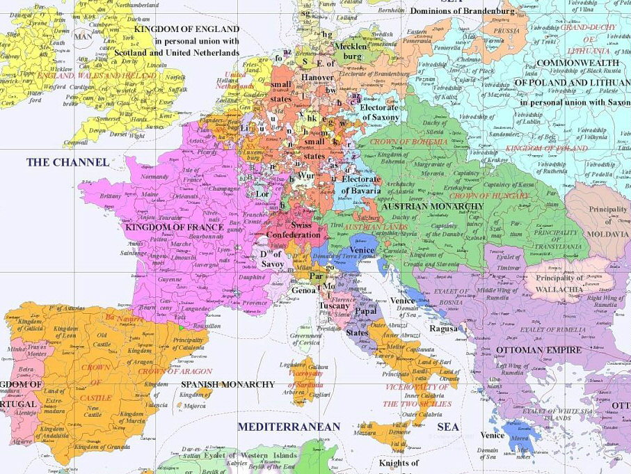LANDKARTE EUROPAS UM 1700 - GESCHICHTE UND GESCHICHTEN AUS DEM 18